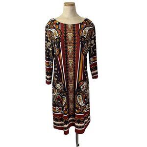 Haani dress Women's L orange red printed boat neck long sleeve lightweight